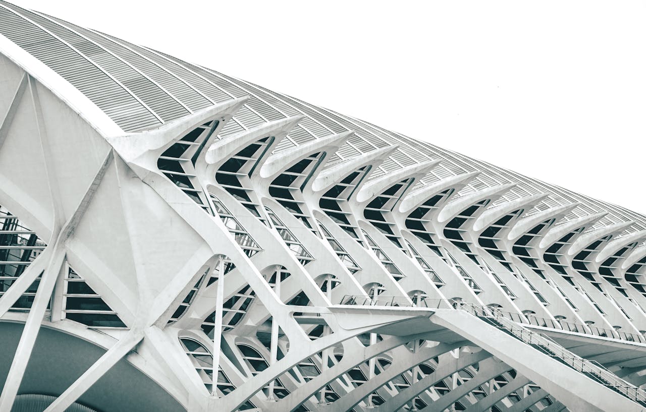Architectural detail of a modern building in Valencia, capturing its sleek lines and innovative design.